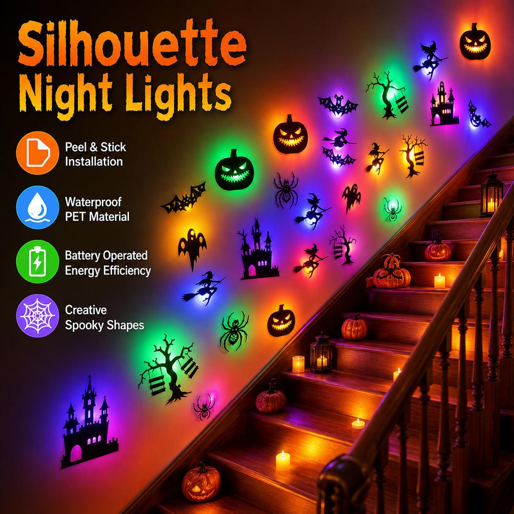Halloween Pumpkin Decor Led - 30PCS LED Halloween Wall Sticker 3D