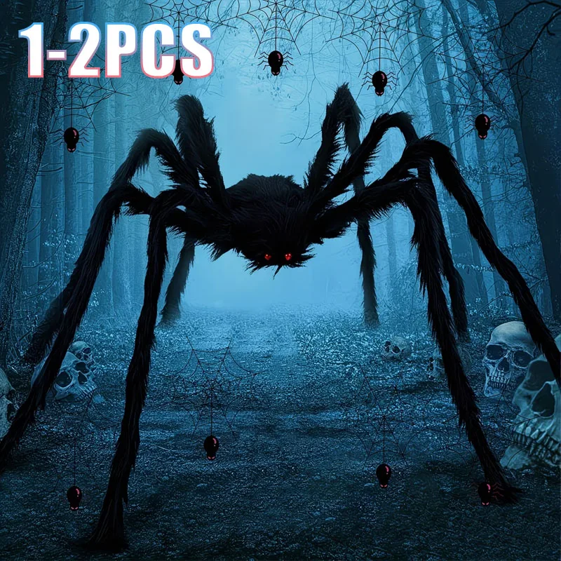 Spider Web Halloween Decoration - 1-2pcs Halloween Simulation Plush Spider Triangular
